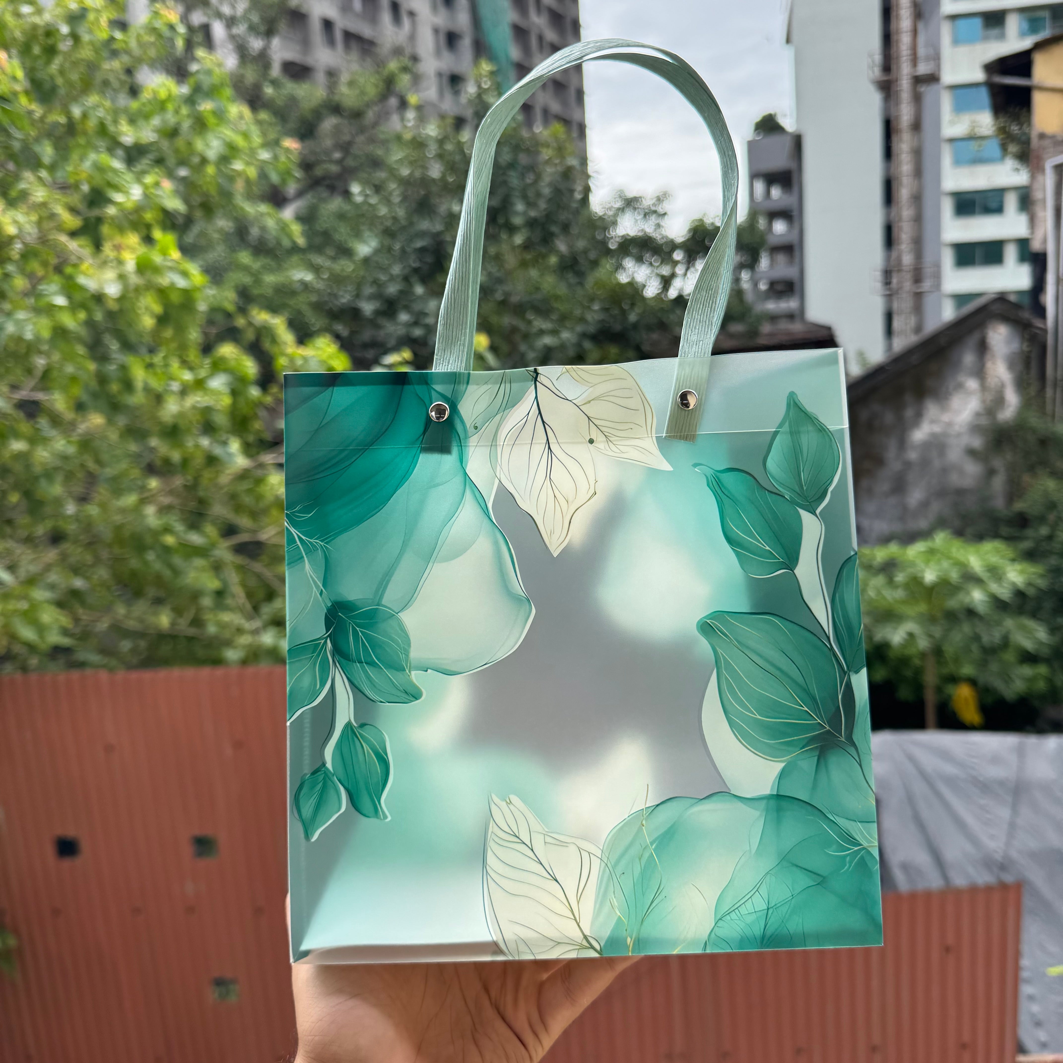 Floral Frosted Pvc Bag (10pc) ~ Jade