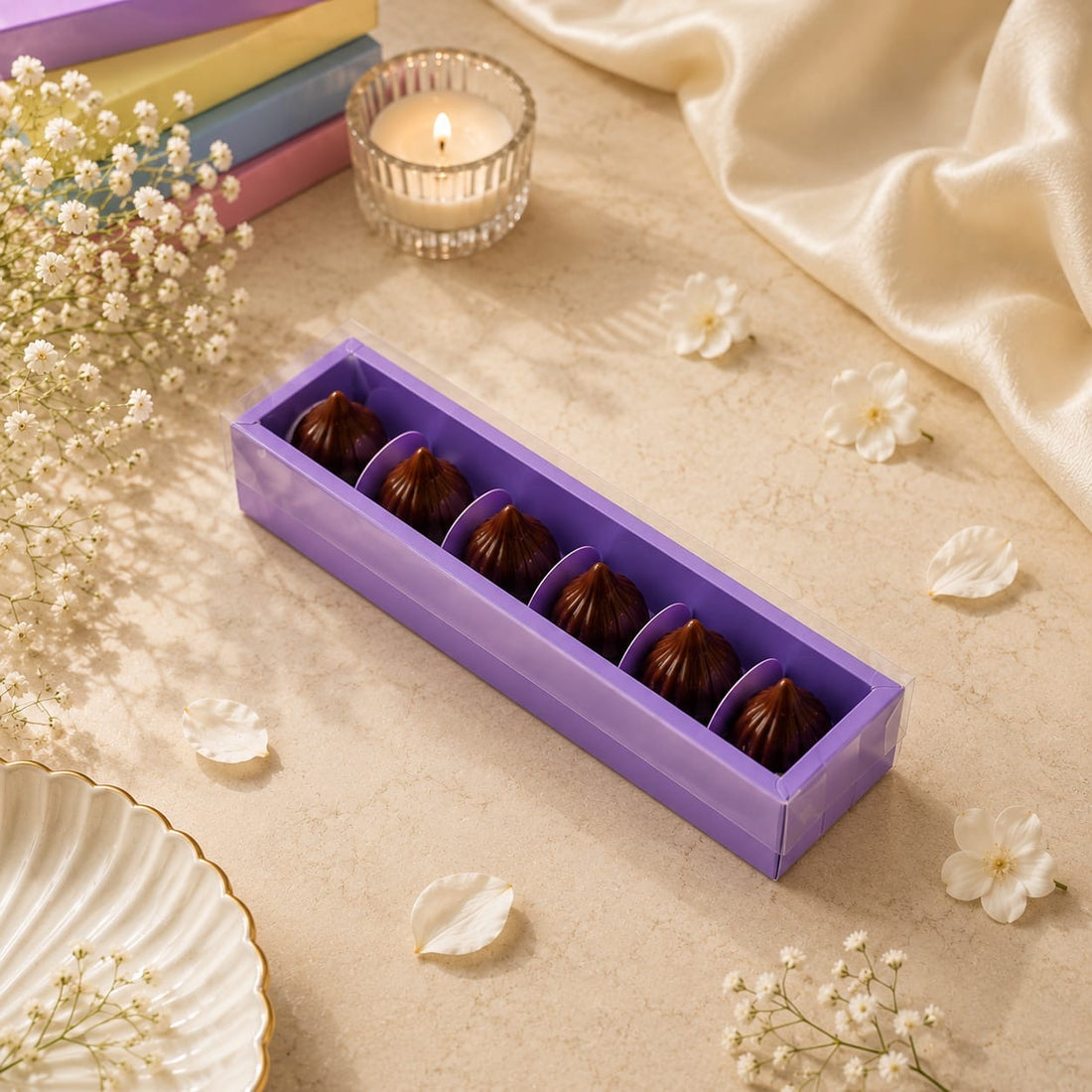 Pastel 6 Cavity Modak Box With Lid • Lilac • CK16