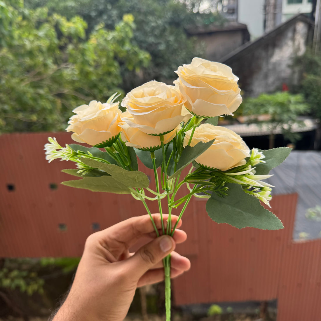 Artificial Flower Bunch With Stem and Leaves (1pc) #C [choose your colour]
