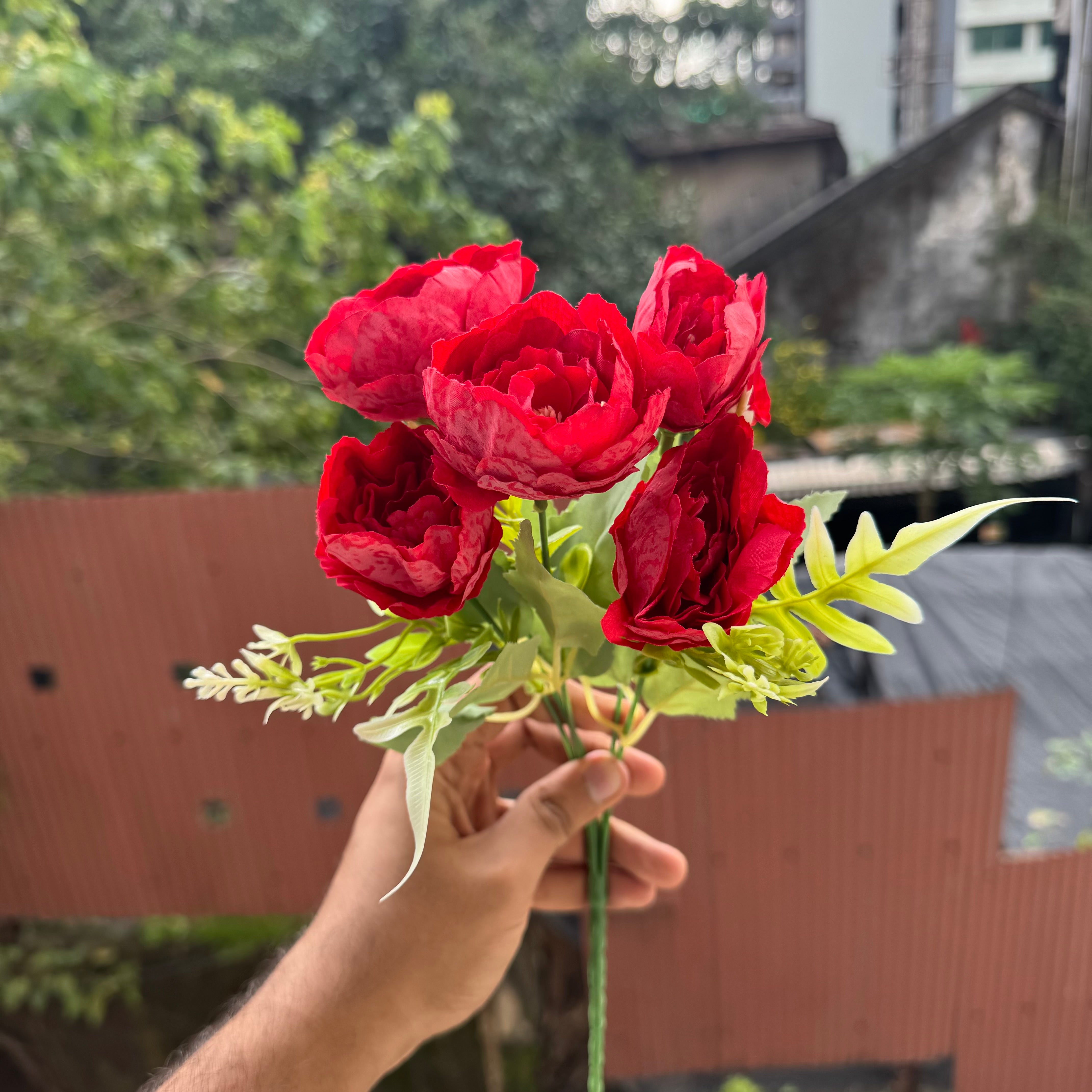 Artificial Flower Bunch With Stem and Leaves (1pc) #A [choose your colour]
