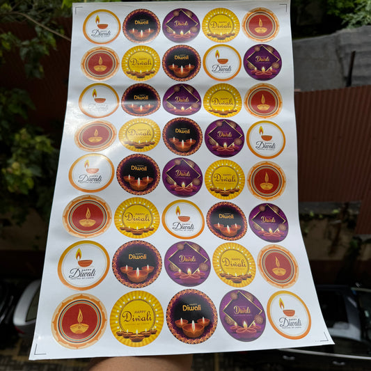Diwali Round Cut Sticker Sheet - Non Transparent