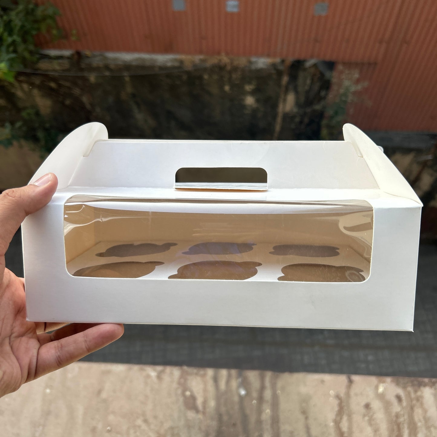 6 Cupcake Box With Handle White