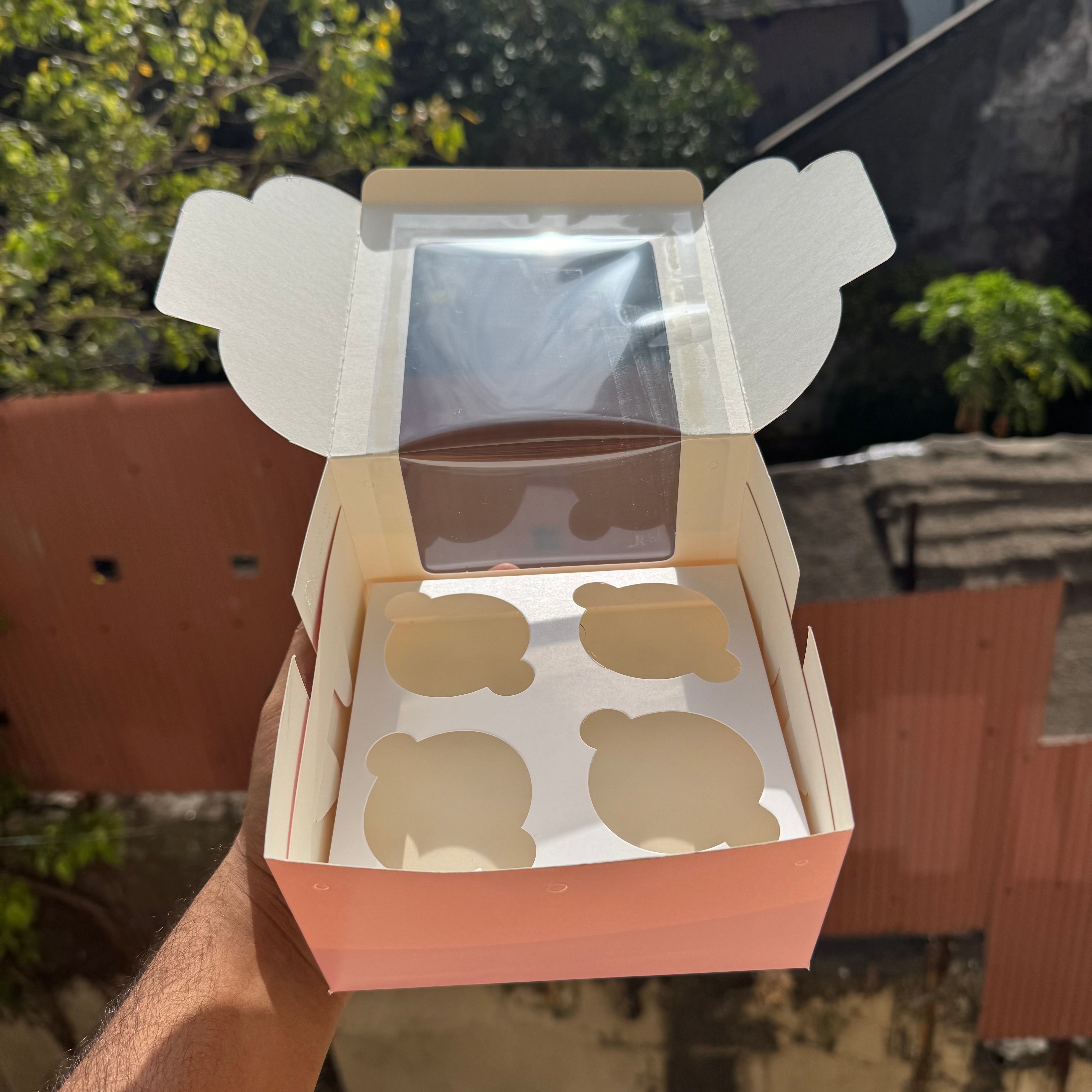 4 Cupcake L Shape Window Box Pink (10pc)