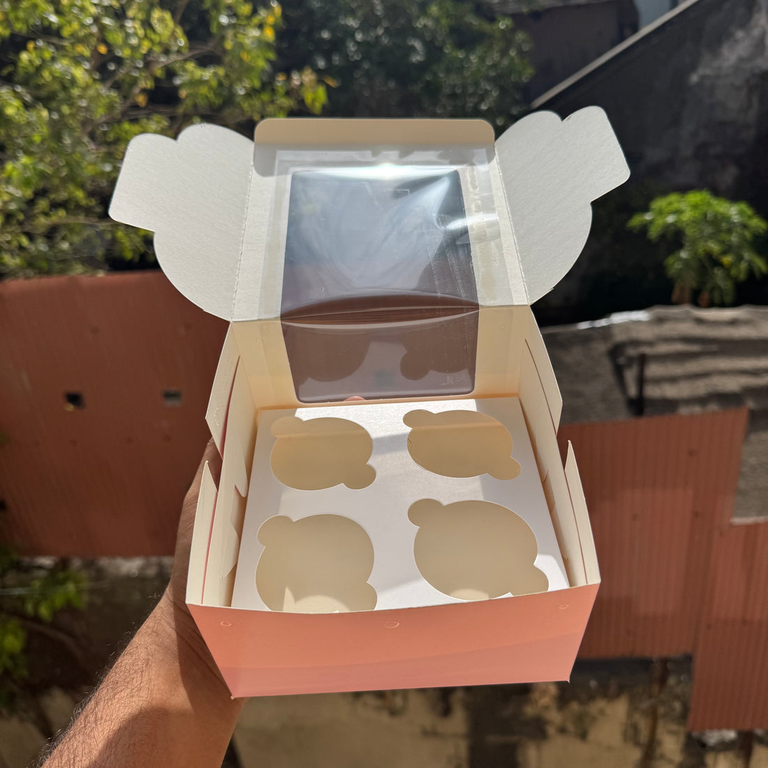 4 Cupcake L Shape Window Box Pink (10pc)