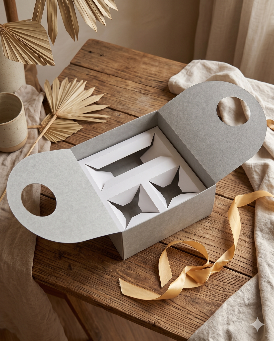 Hamper Box With Compartment And Handle (10pcs) ~ Grey Velvet Finish | Ribbon & Charm Not Included