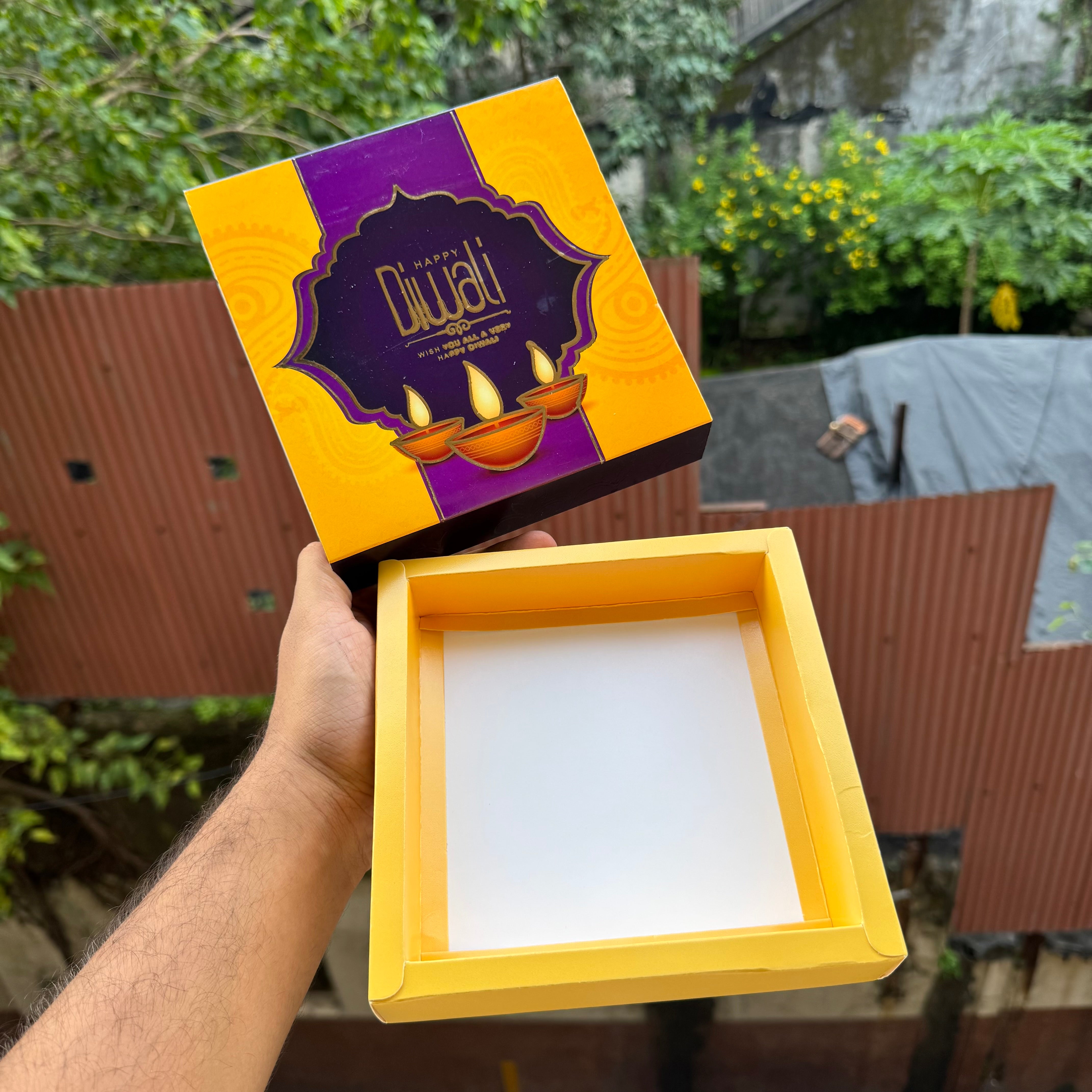 Diwali Slider Box (10pc) || 9 Cavity Size ~ Yellow & Plum