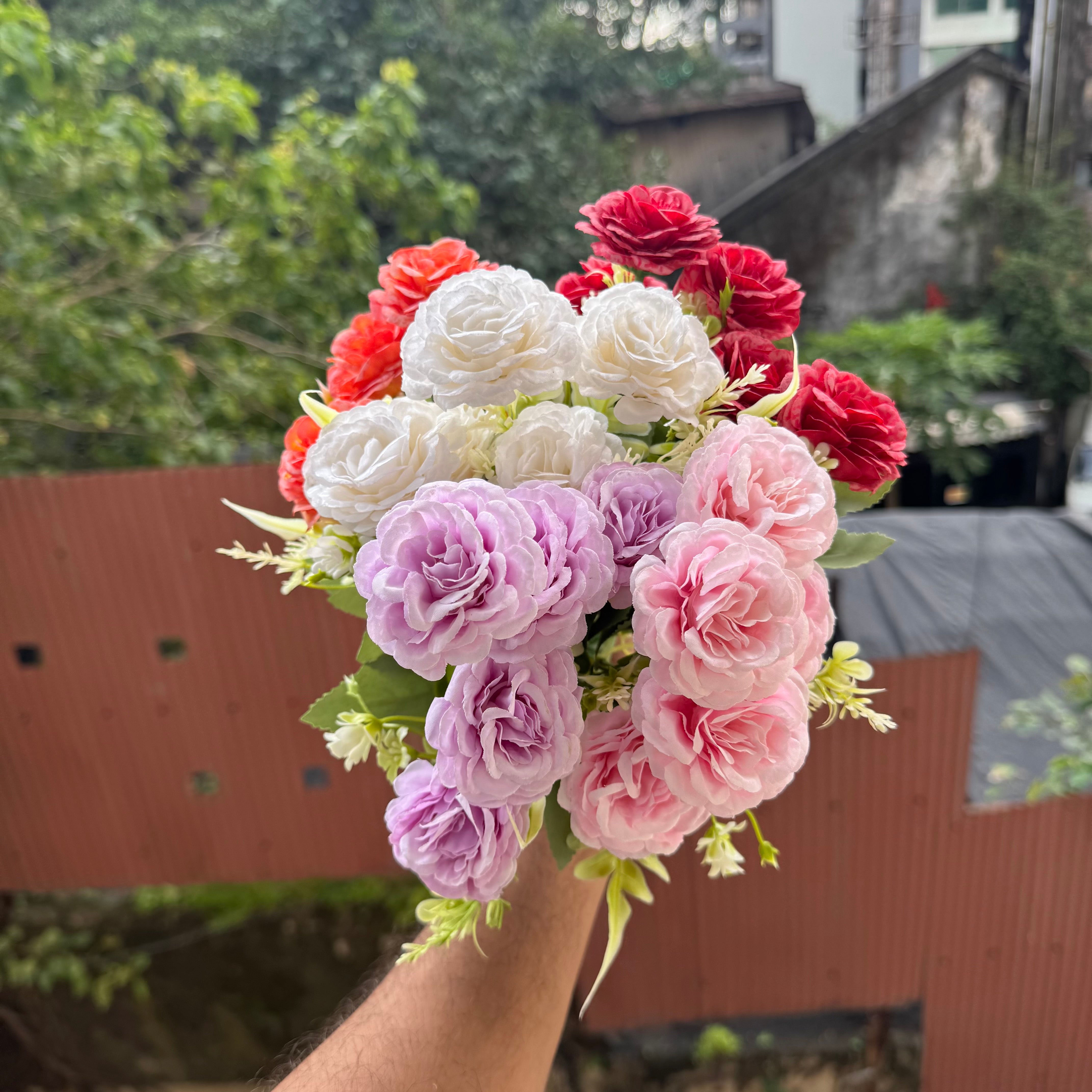 Artificial Flower Bunch With Stem and Leaves (1pc) #B [choose your colour]