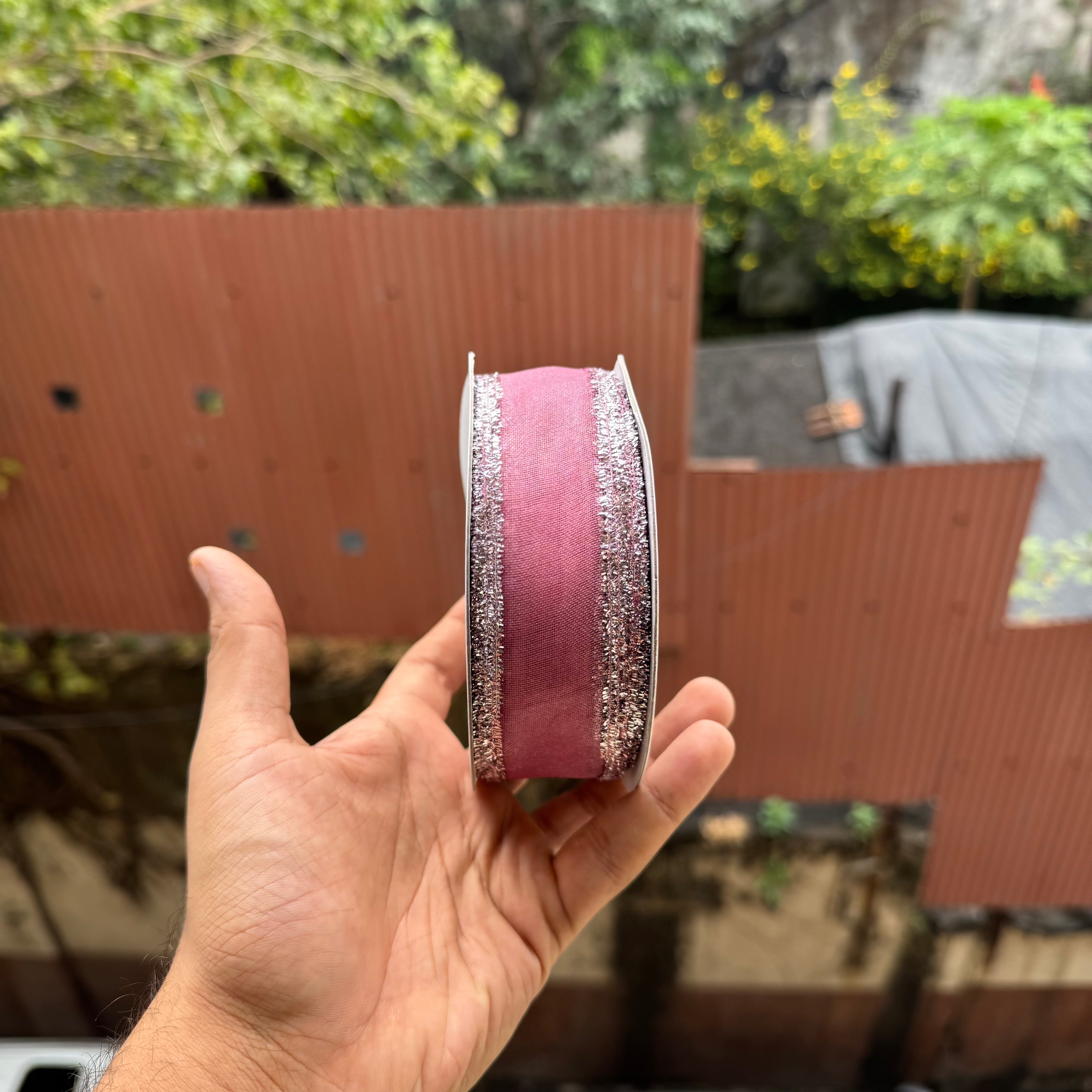 Shimmer Festive Wired Ribbon | Rani Pink | 18meter Roll