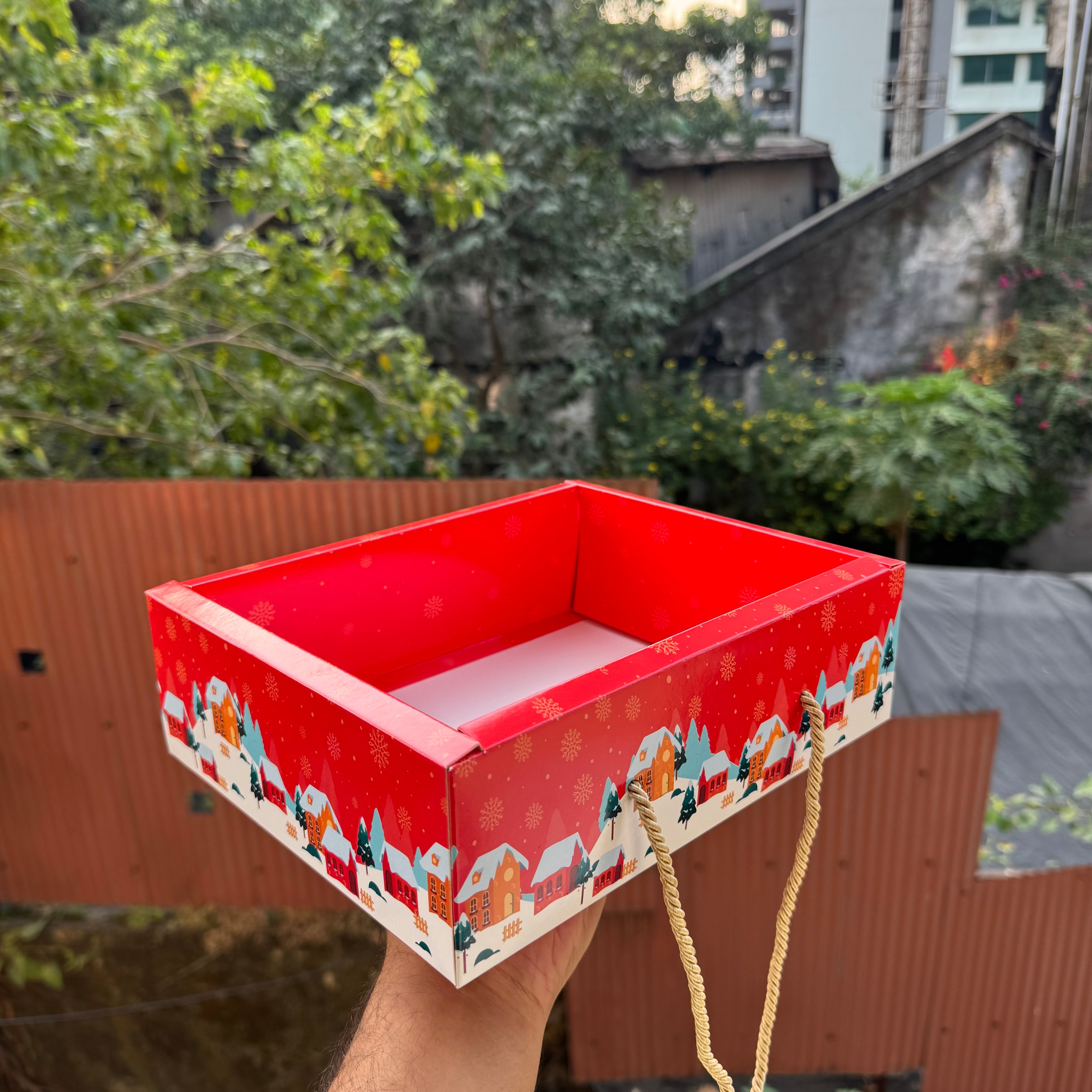 Christmas Hamper Box With Lid & String | Red (10pc)