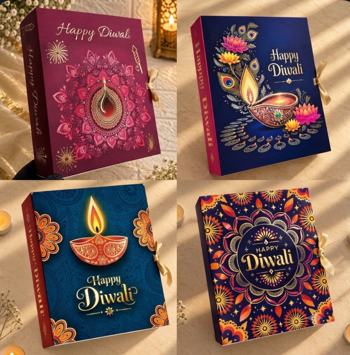 Diwali Foiled Premium Hamper Box with Ribbon 10pc | #C