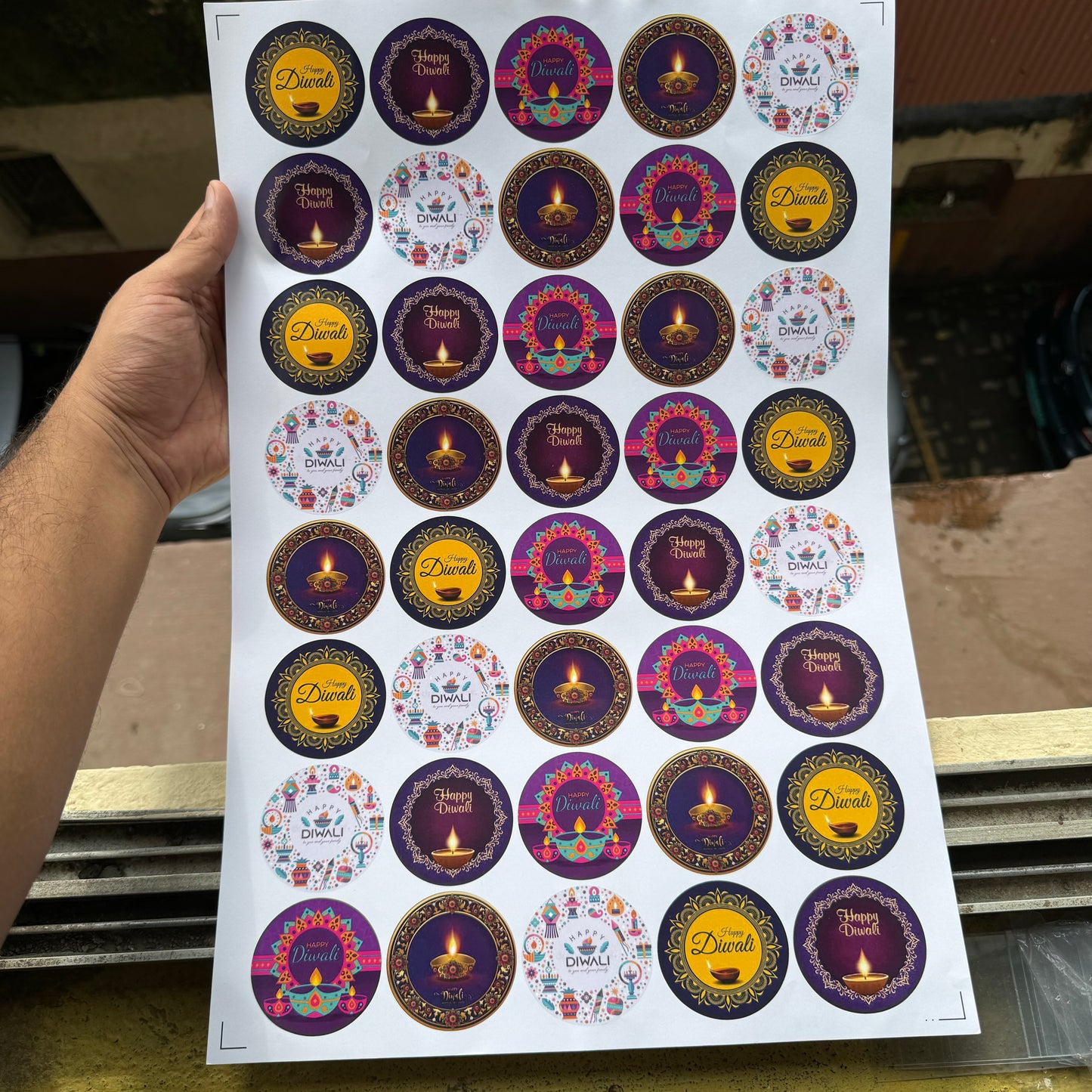 Round Cut Diwali Premium Sticker