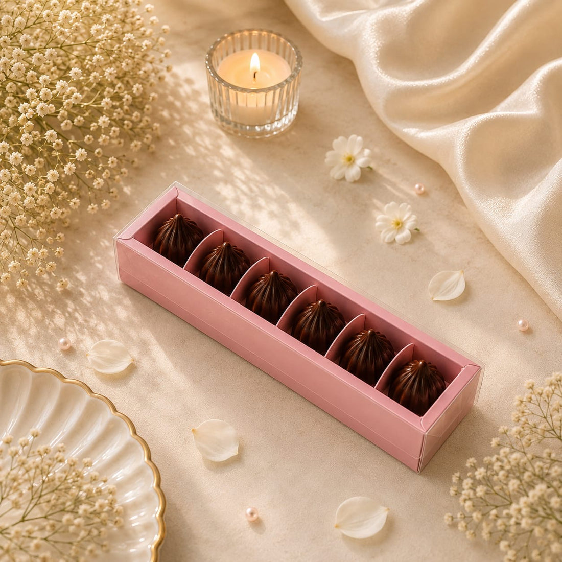 Pastel 6 Cavity Modak Box With Lid • Baby Pink • CK16