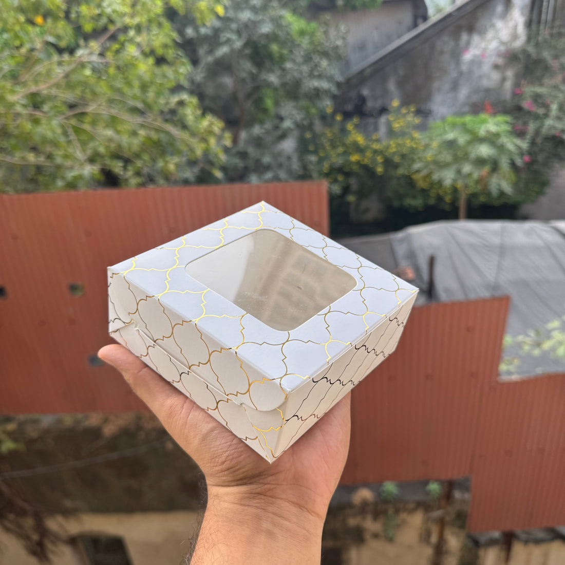 Moroccan Foil Box | 5x5x2inch | White & Gold (10pcs)