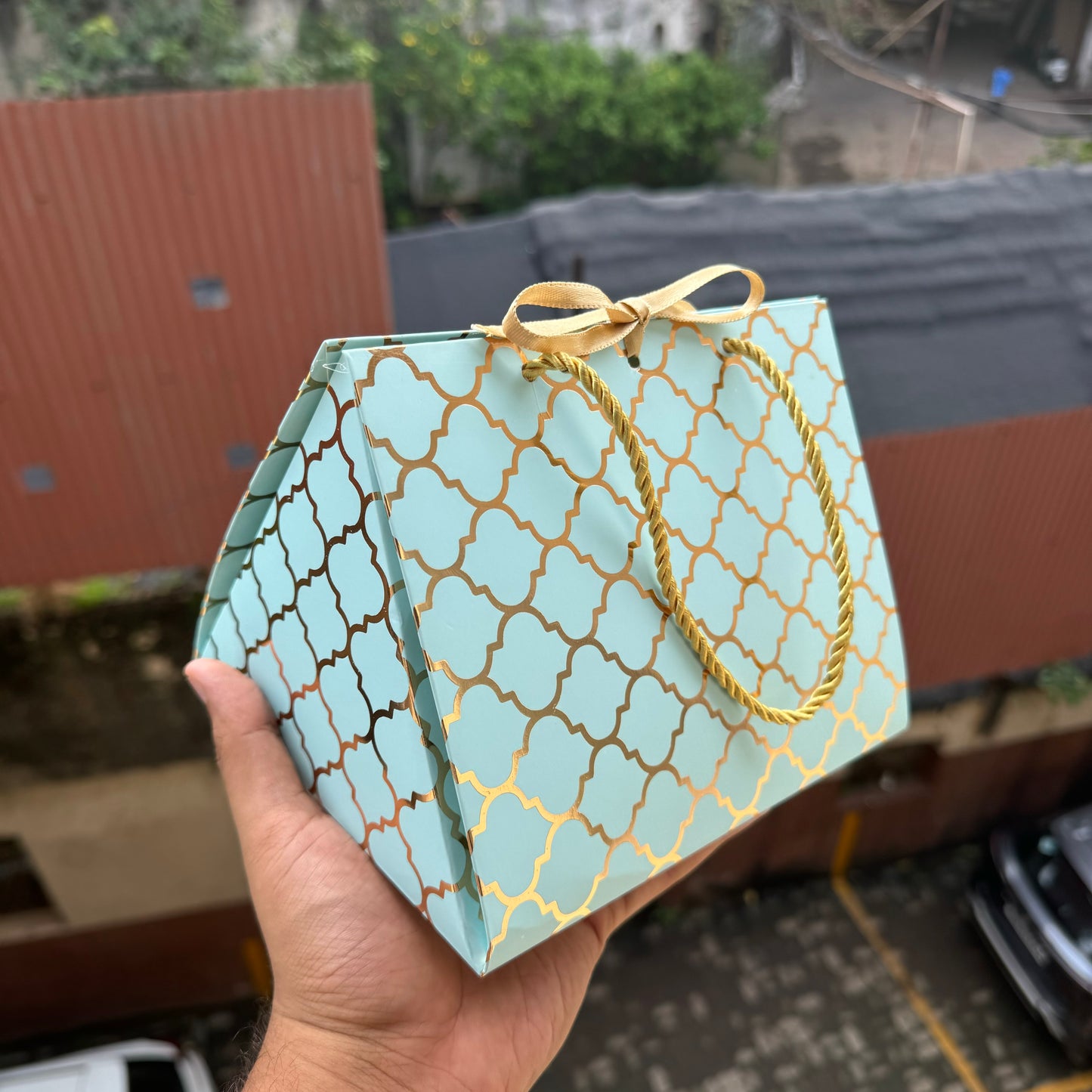 Light Blue Festive Jar Triangle Box / Bag