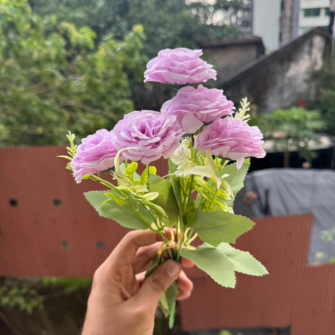 Artificial Flower Bunch With Stem and Leaves (1pc) #B [choose your colour]