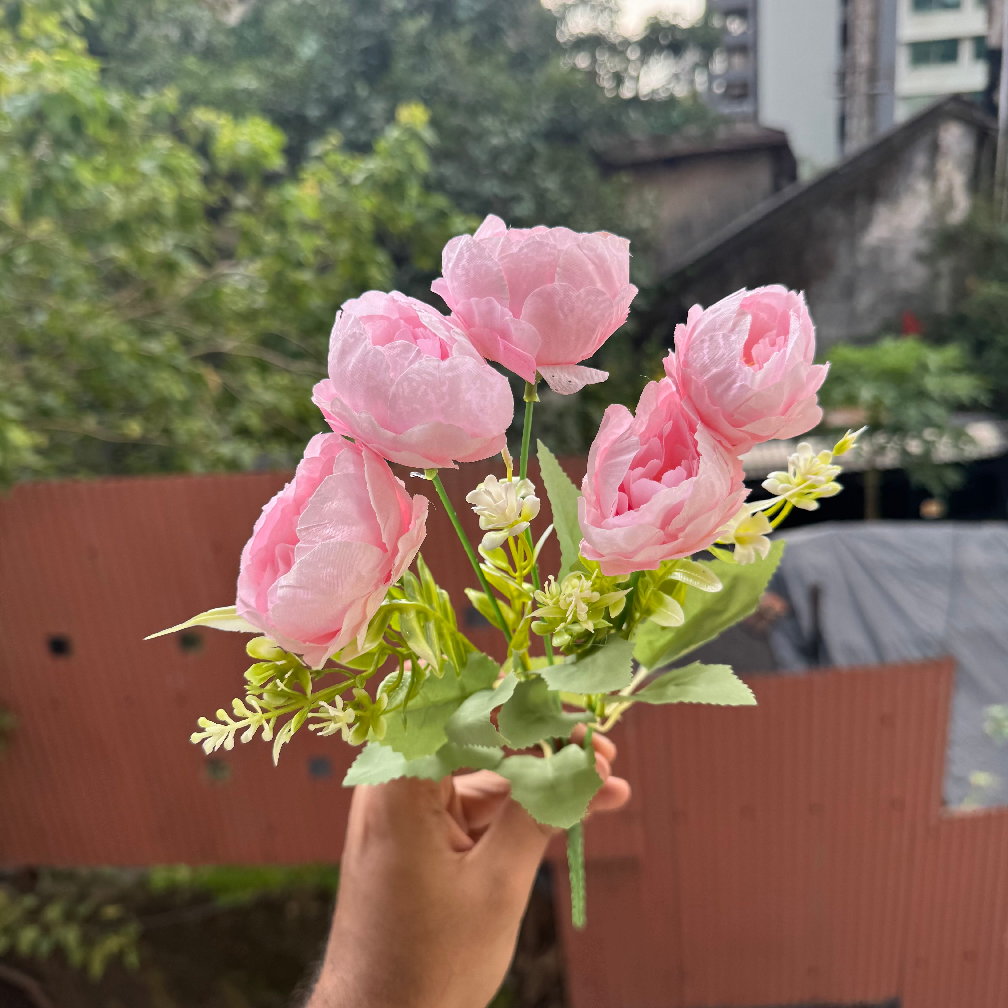 Artificial Flower Bunch With Stem and Leaves (1pc) #A [choose your colour]