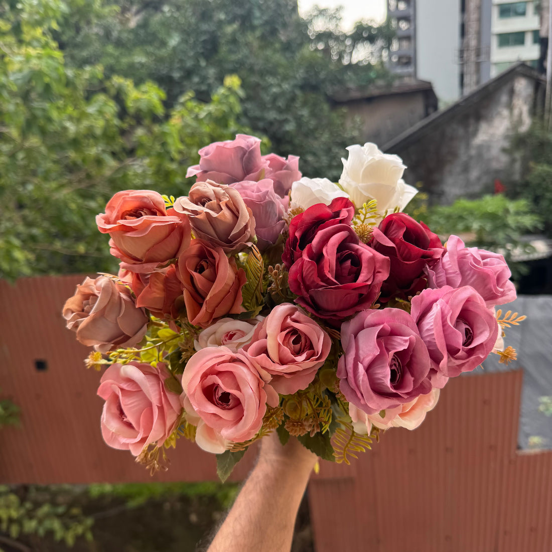 Artificial Flower Bunch With Stem and Leaves (1pc) #D [choose your colour]