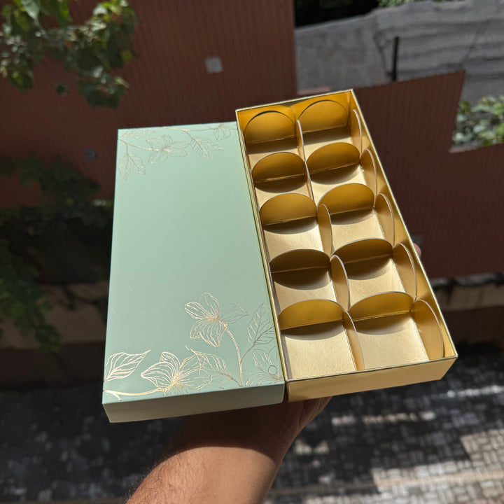 Pastel Petals Collection - 10 Cavity  Box with Premium Cavity for Chocolates,Truffles - Mint Green (10pc) Top Bottom