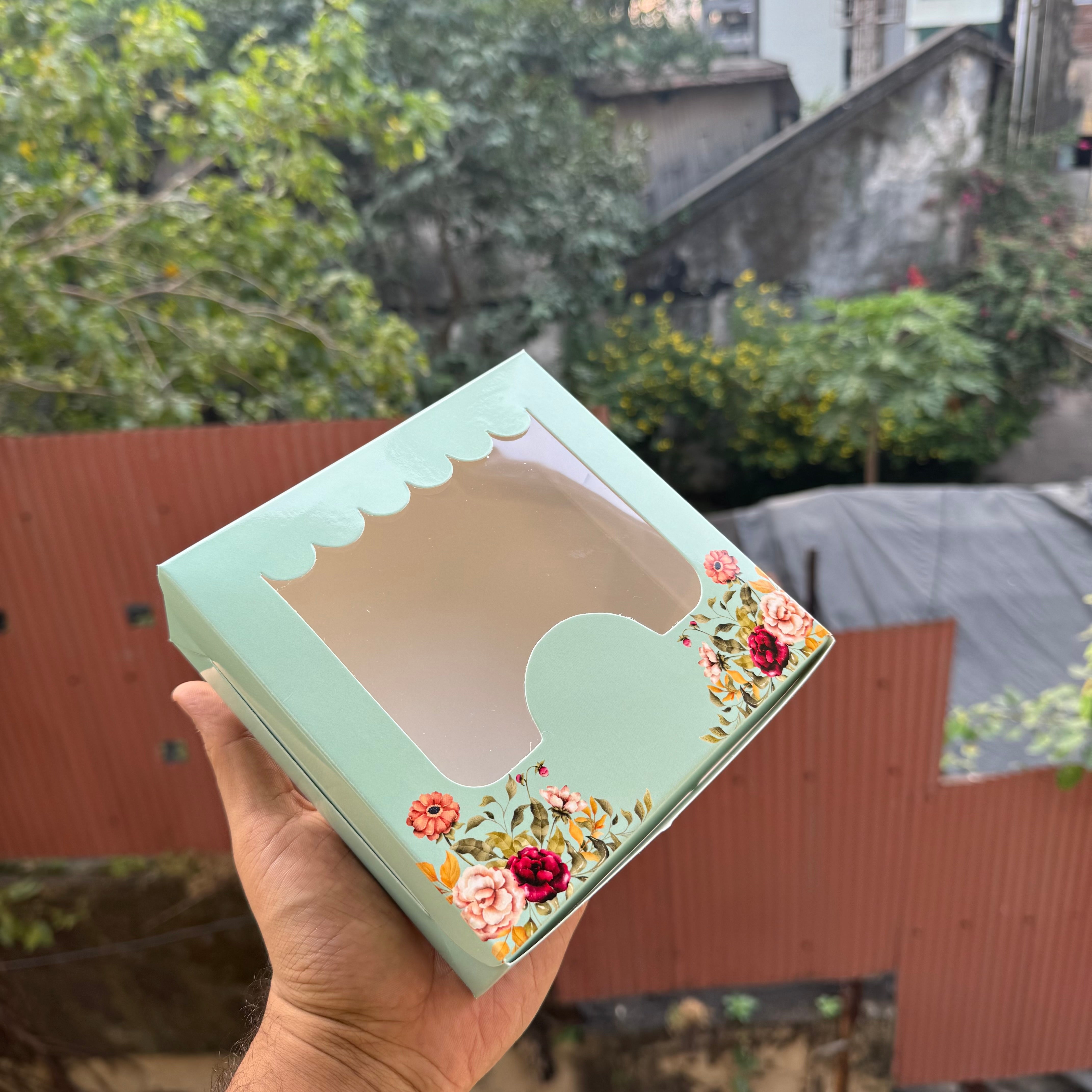 Vintage Floral Box |For 4 Brownies | Mint ~ (10pc)