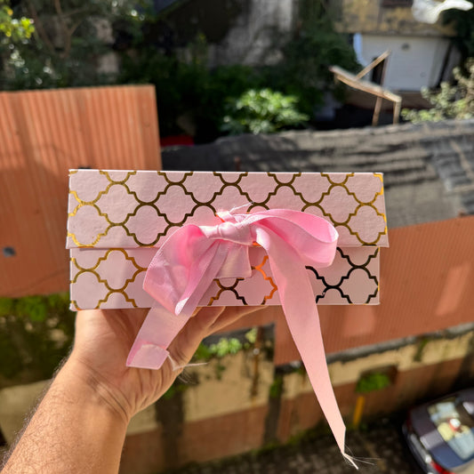 8x8x4 Moroccan Gold Foil Print Collapsible Ribbon Hamper Box (1pc)