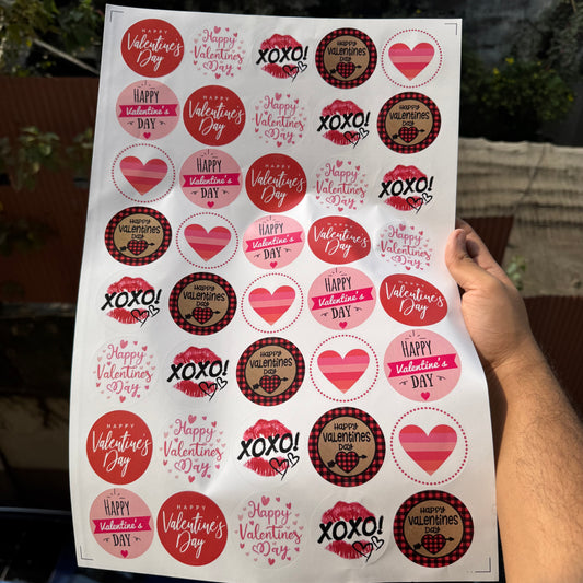 Valentine Round Cut Sticker Sheet - Non Transparent