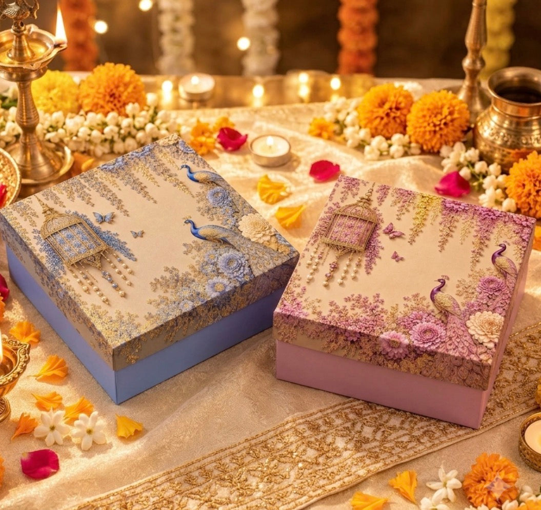 Diwali ~ Mahal Top Bottom Hamper Box 10x10x3.75inch (10pc) | Purple