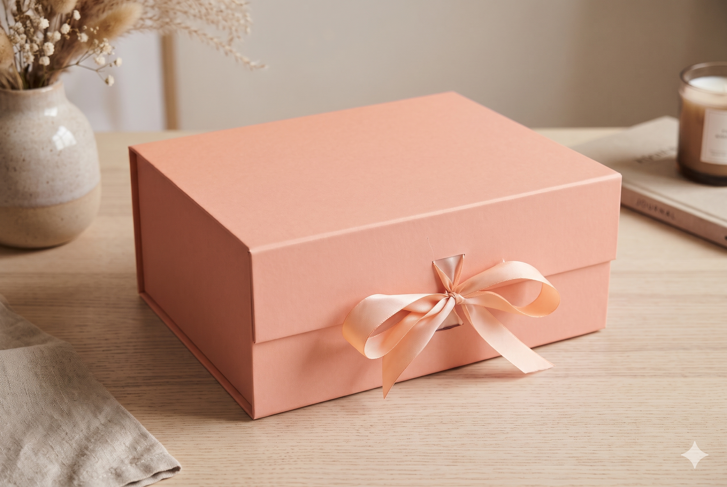 Collapsible Ribbon Trunk Hamper Box ~ Peach (1pc)
