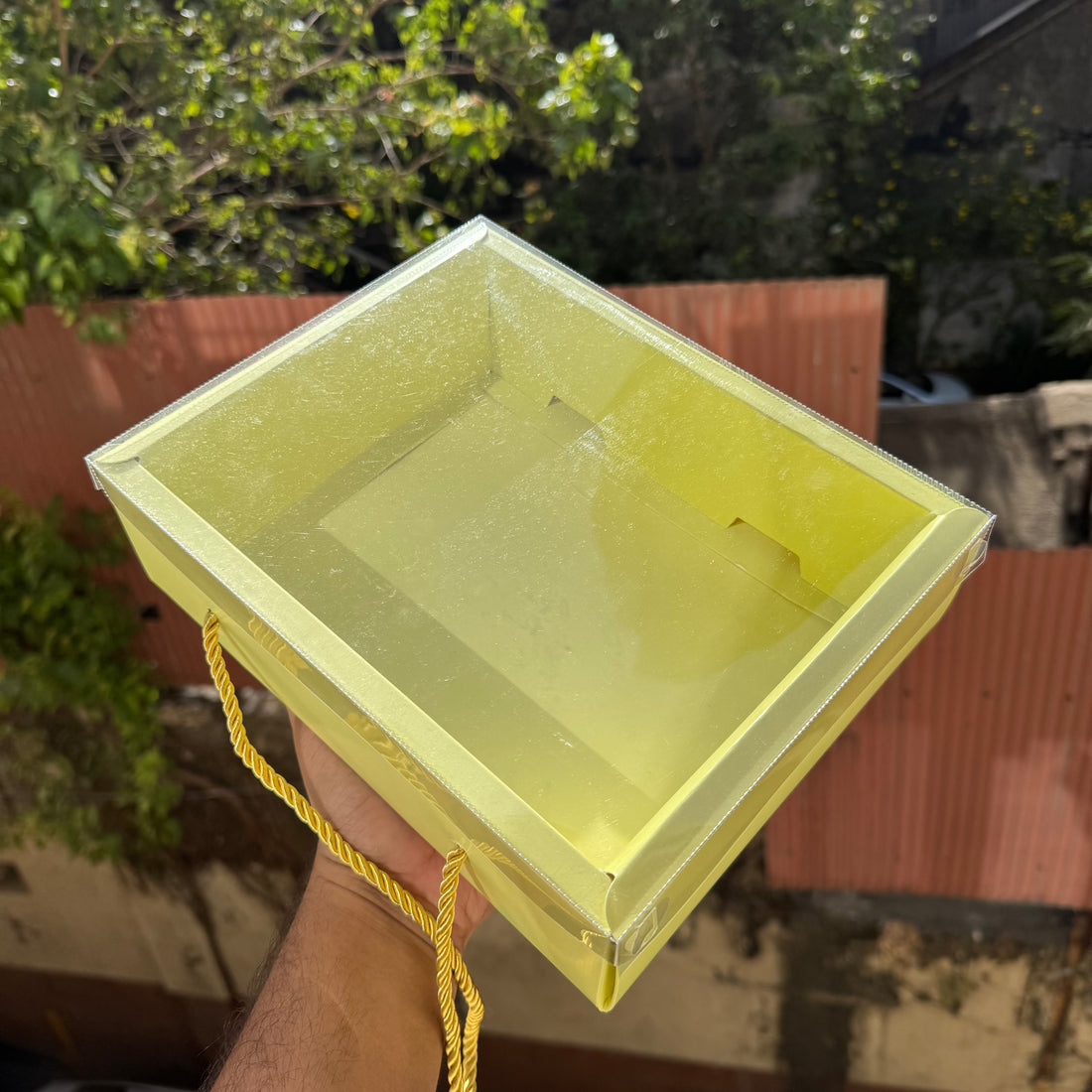 Butter Yellow Hamper Box With Transparent Lid And Handle (10pc)