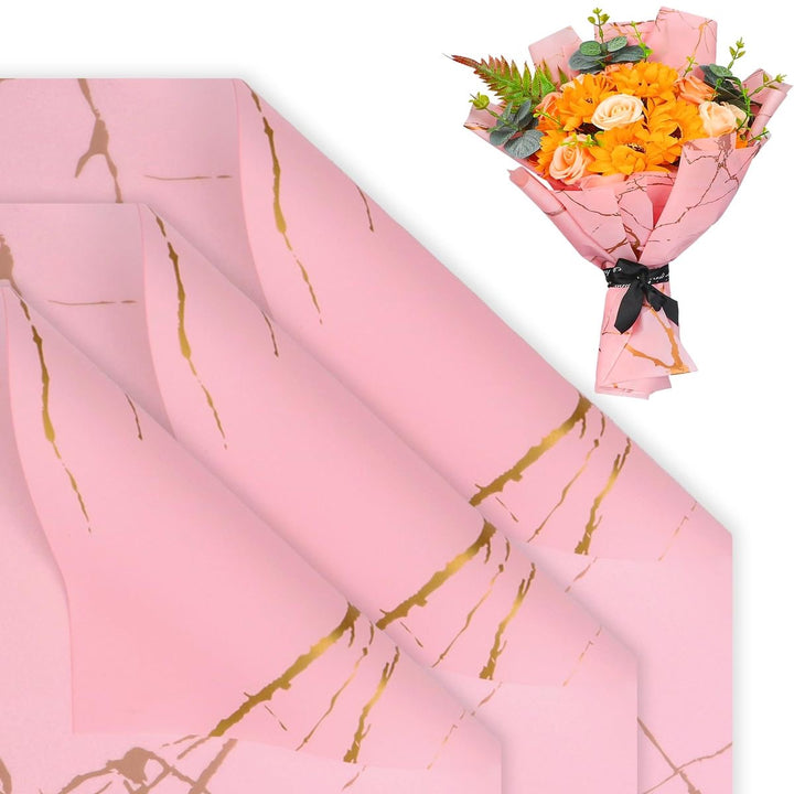 Bouquet Wrapping Sheet - Marble Printed - Baby Pink (20 sheets)