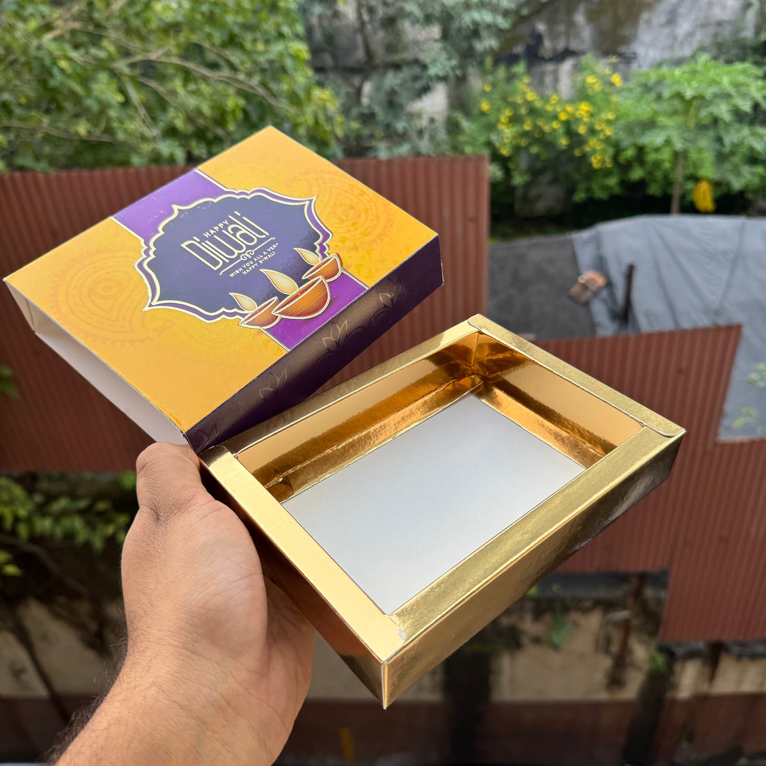 Diwali Slider Box (10pc) || 6 Cavity Size ~ Yellow & Plum