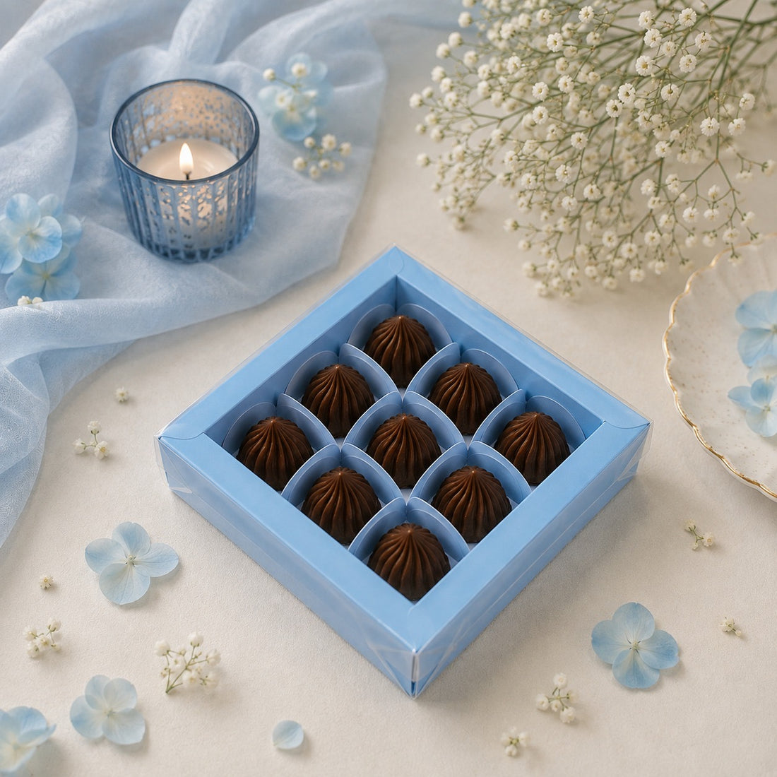 Pastel 9 Cavity Modak Box With Lid • Baby Blue • CK19 (10pc)