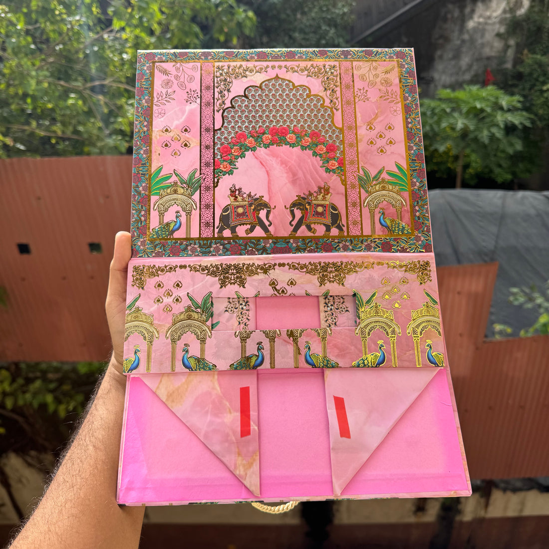 Bespoke Collapsible Hamper Boxes With Gold Foiling Detail and Handle • Pink