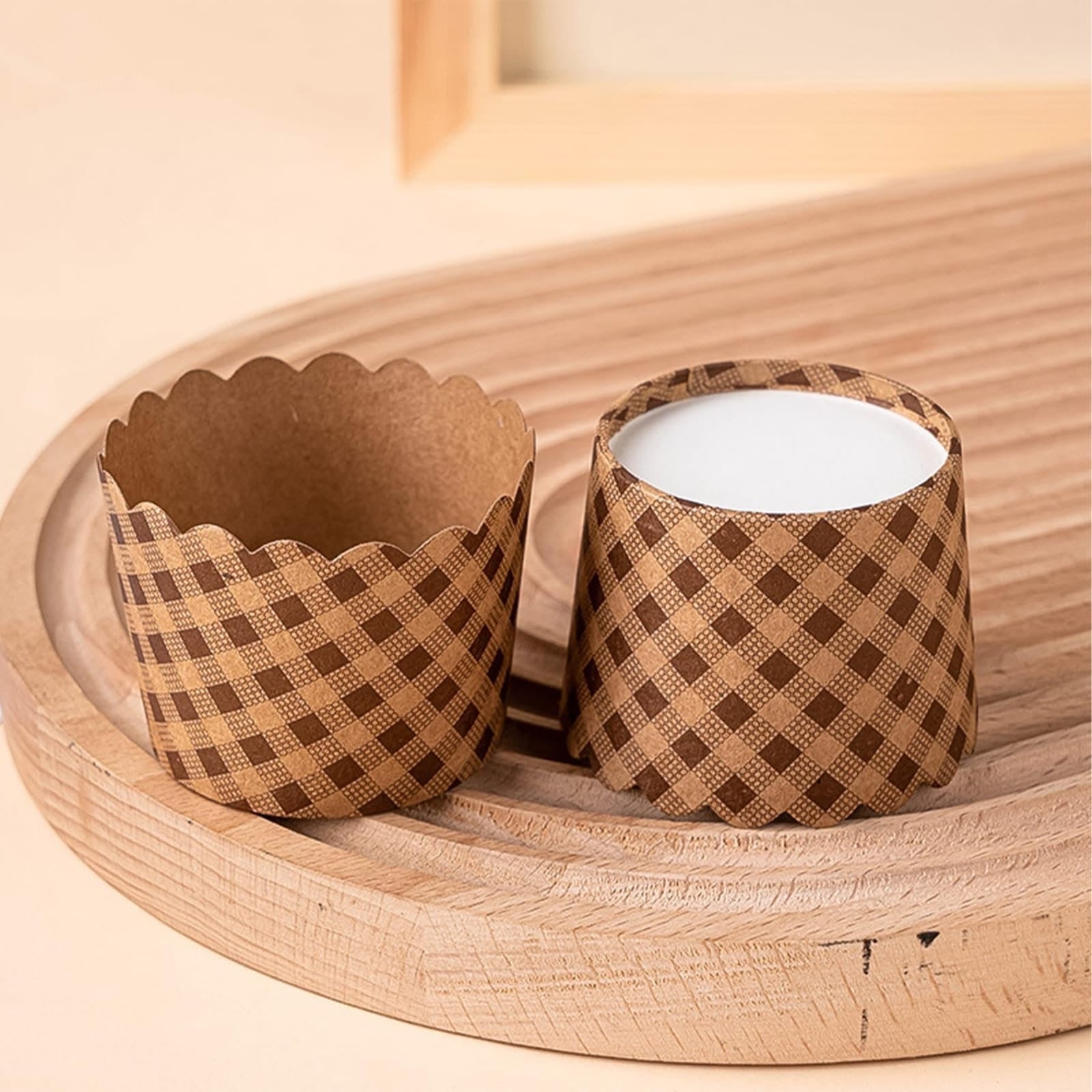 Old Money Brown Checks Cupcake Liner Ready To Bake 50pcs