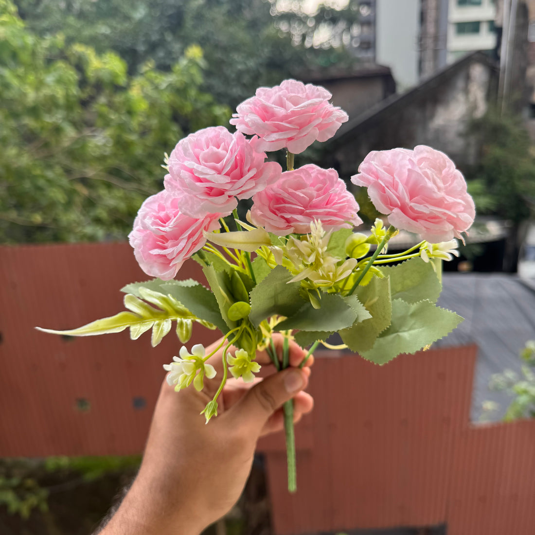 Artificial Flower Bunch With Stem and Leaves (1pc) #B [choose your colour]