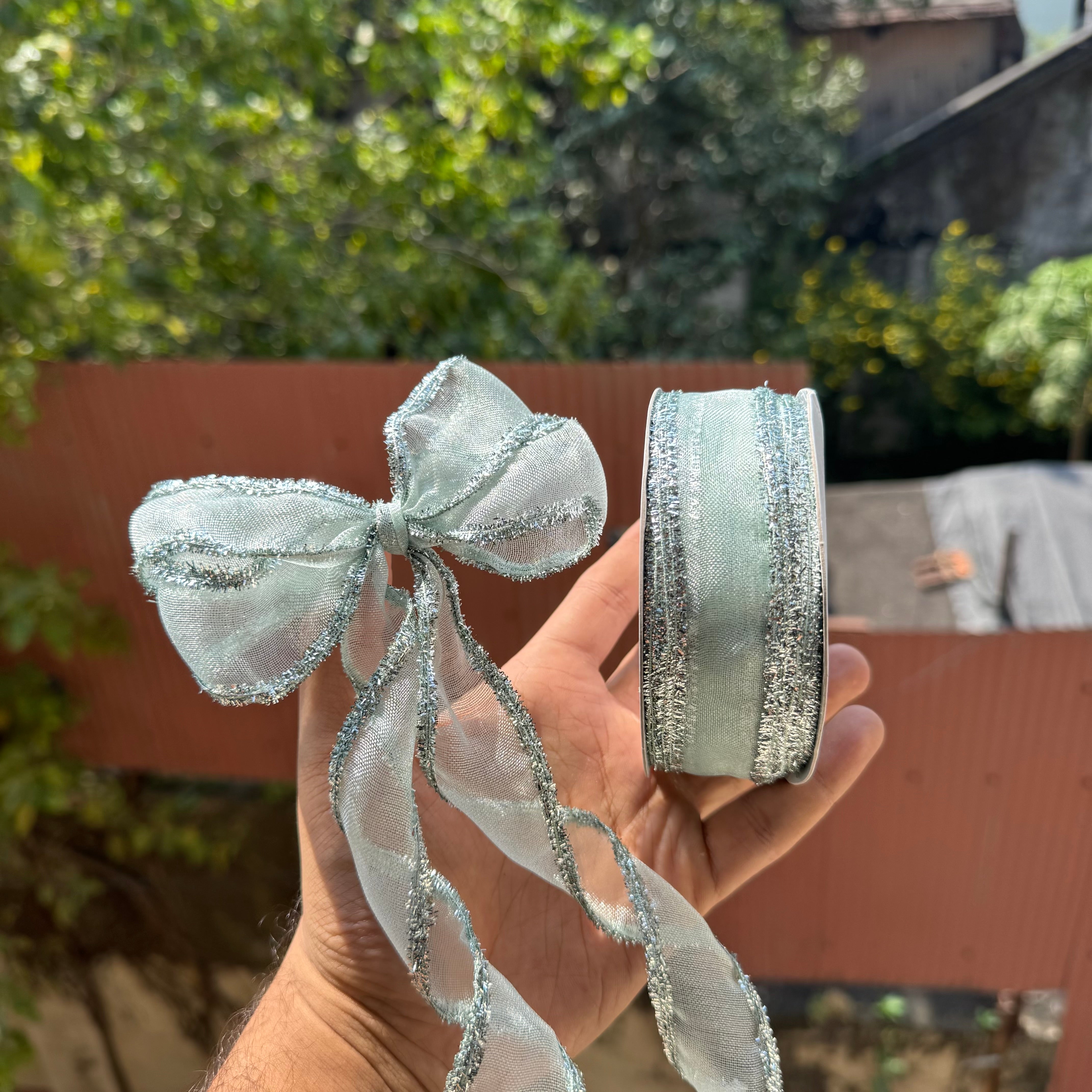 Shimmer Festive Wired Ribbon | Mint | 18meter Roll