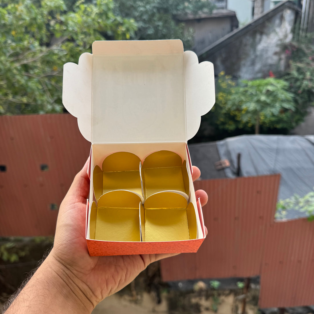 Shahi Collection 4Cavity Box For Chocolates / Brownies / Truffles / Candles and More with Gold Foiling Detailing (10pc) WITH Cavity