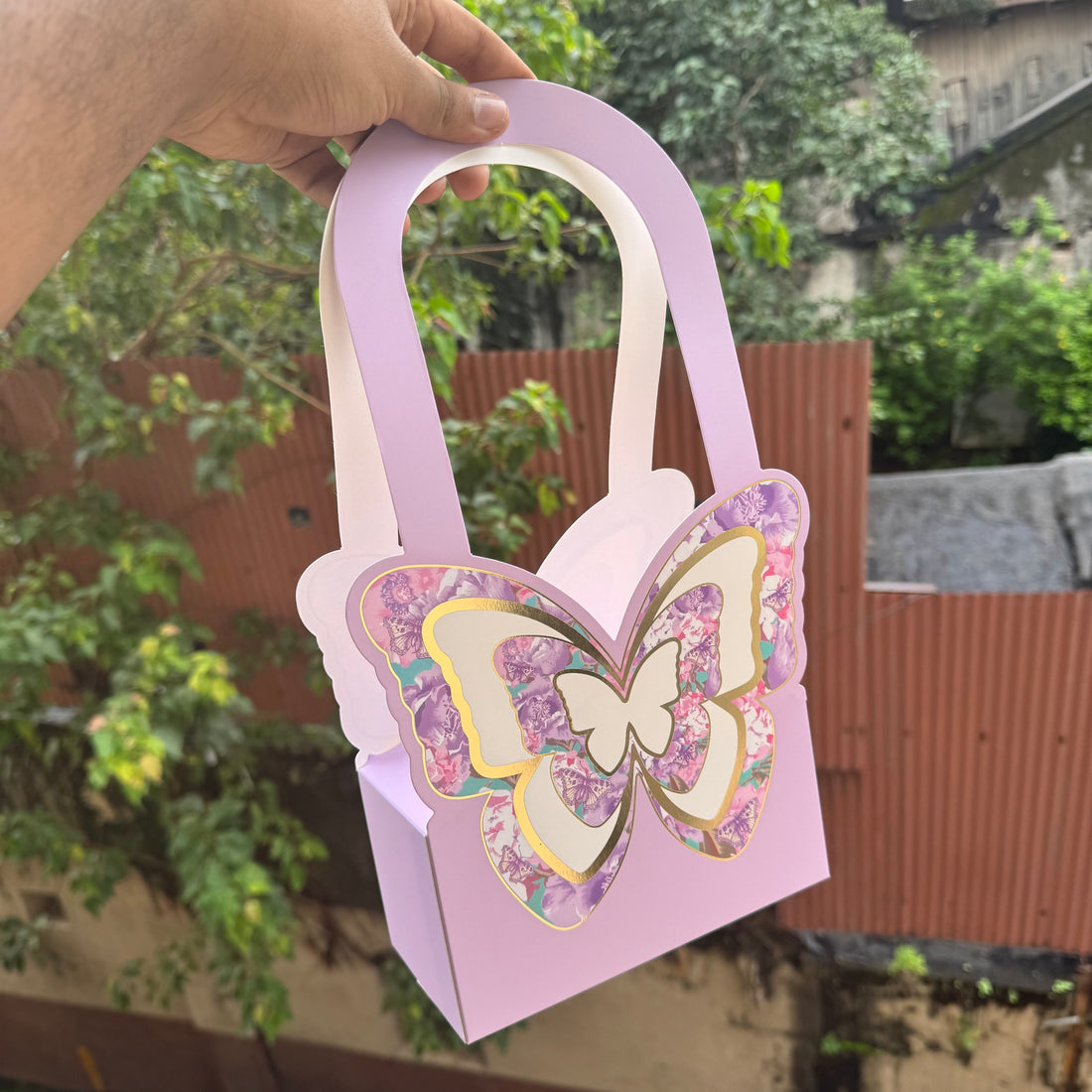 Butterfly Handle Floral Hamper Bag 1pc