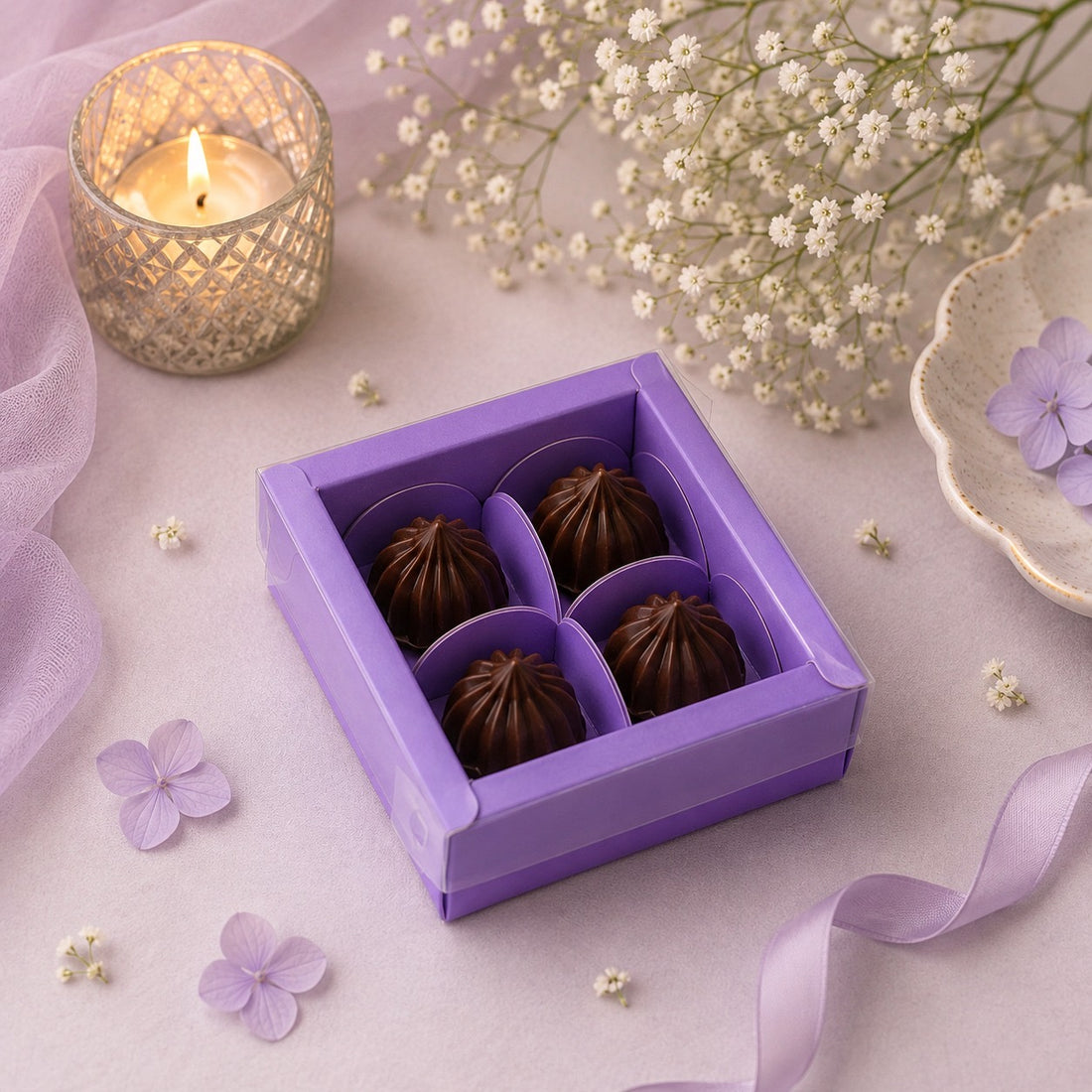 Pastel 4 Cavity Modak Box With Lid 10pc • Lilac • CK15