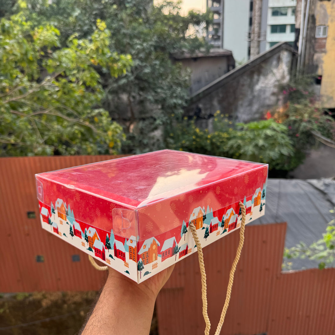 Christmas Hamper Box With Lid & String | Red (10pc)