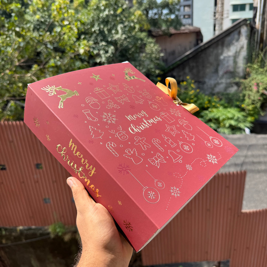 Merry Christmas Foil Hamper Box 1pc