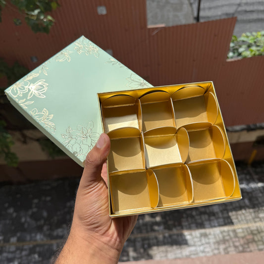 Pastel Petals Collection - 9 Cavity  Box with Premium Cavity for Chocolates,Truffles - Mint Green (10pc) Top Bottom