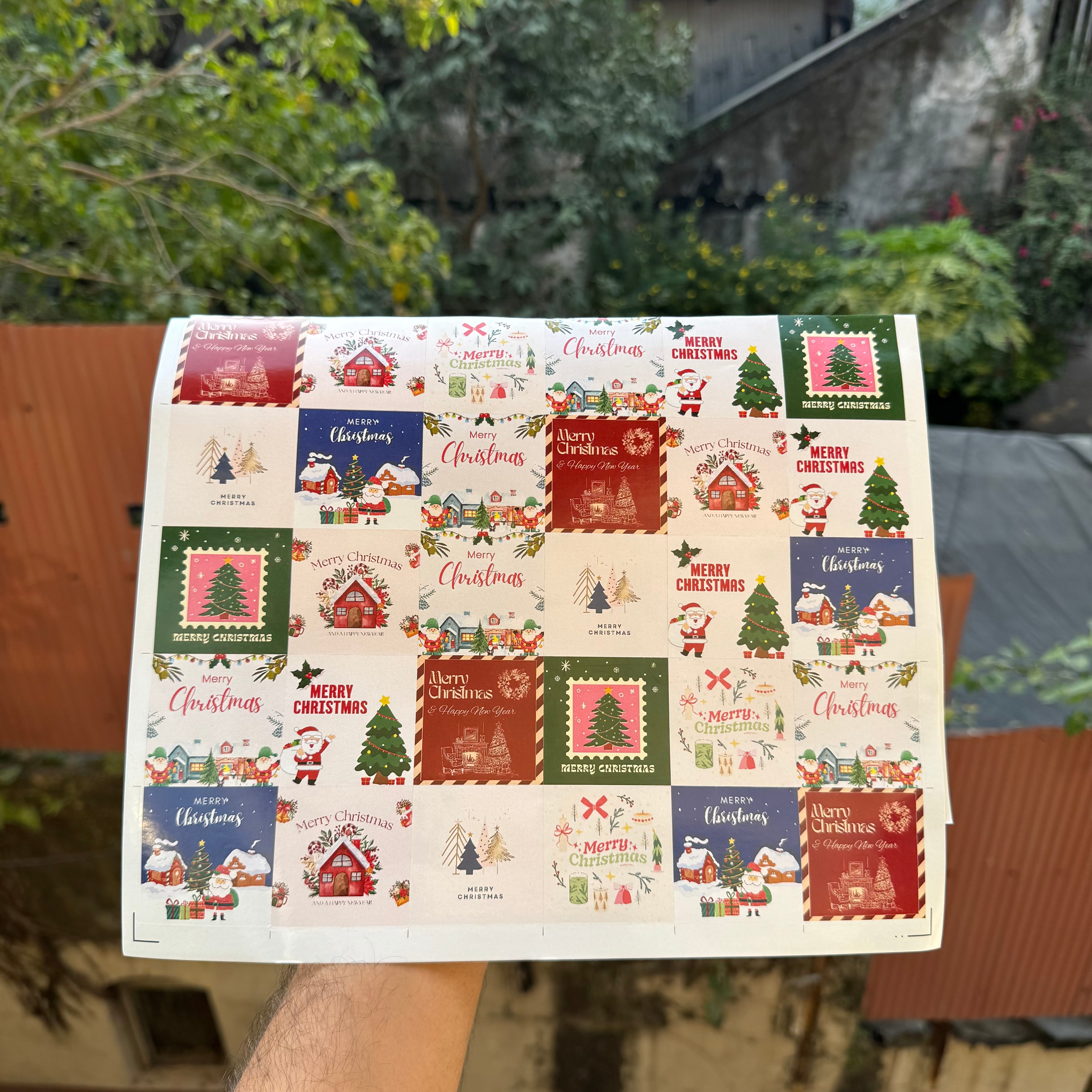 Christmas Square Cut Sticker Sheet ~ 1 sheet 54 stickers