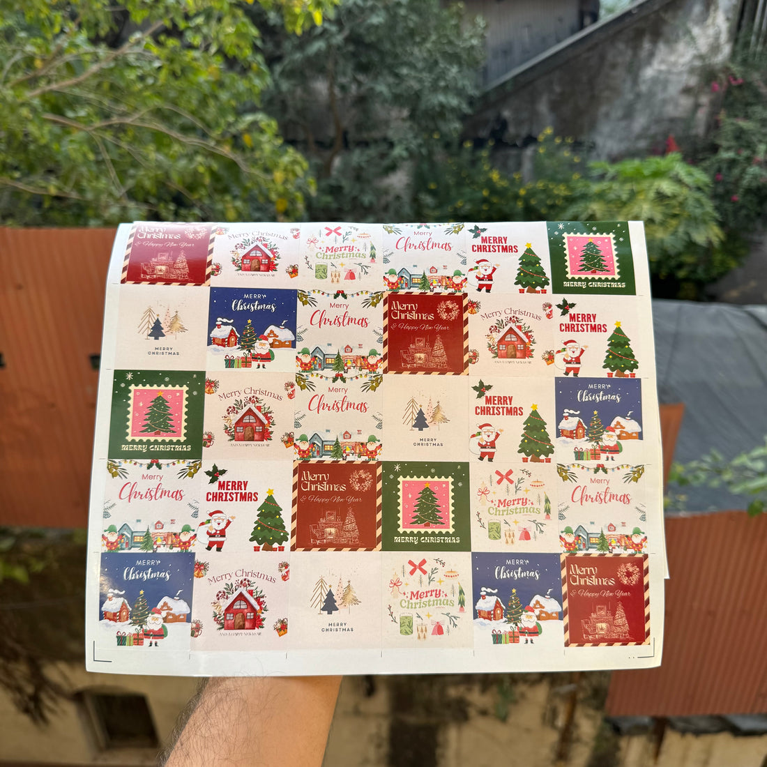 Christmas Square Cut Sticker Sheet ~ 1 sheet 54 stickers