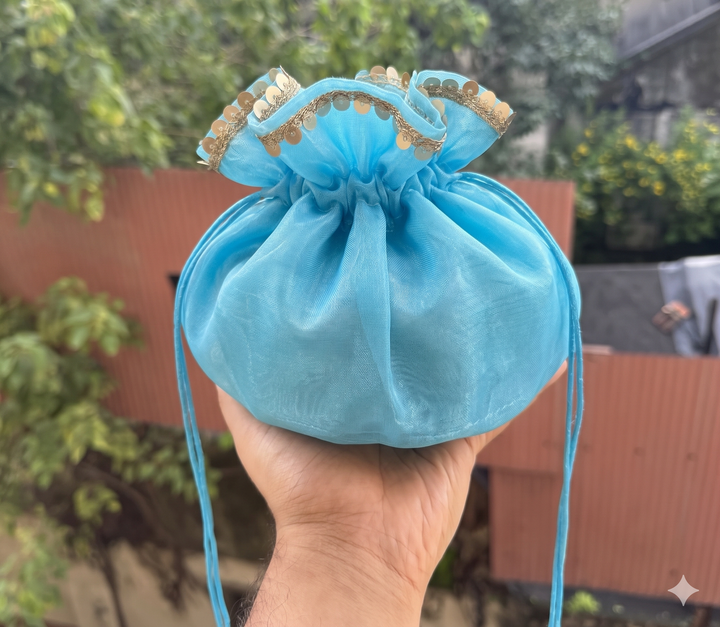 Organza Ribbon Potli (10pc) ~ Blue