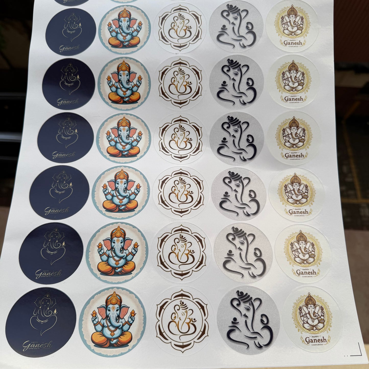Ganpati Round Cut Sticker Sheet - Non Transparent