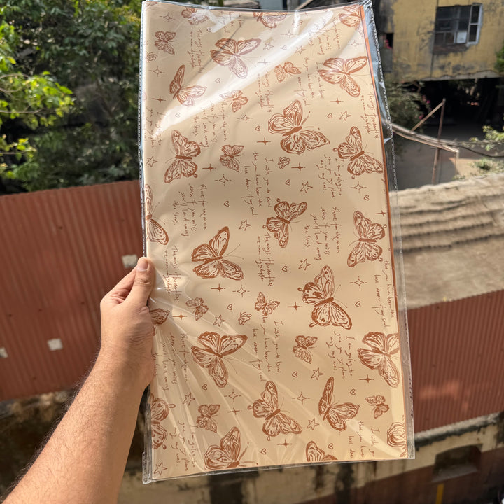 Bouquet Wrapping Sheet - Butterfly Printed - Beige (20 sheets)