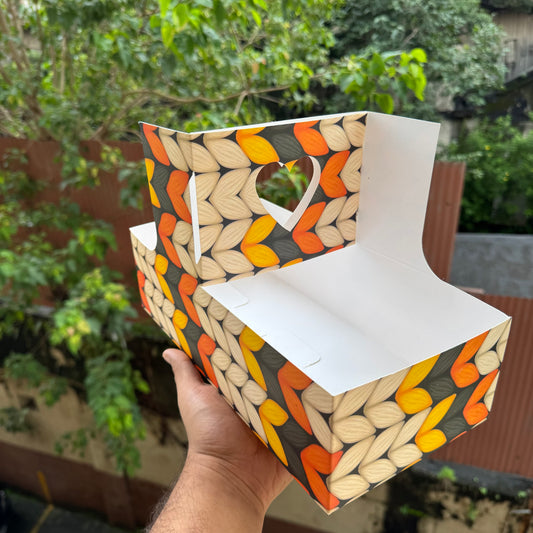 Festive Print Heart Handle Hamper Box (10pc)