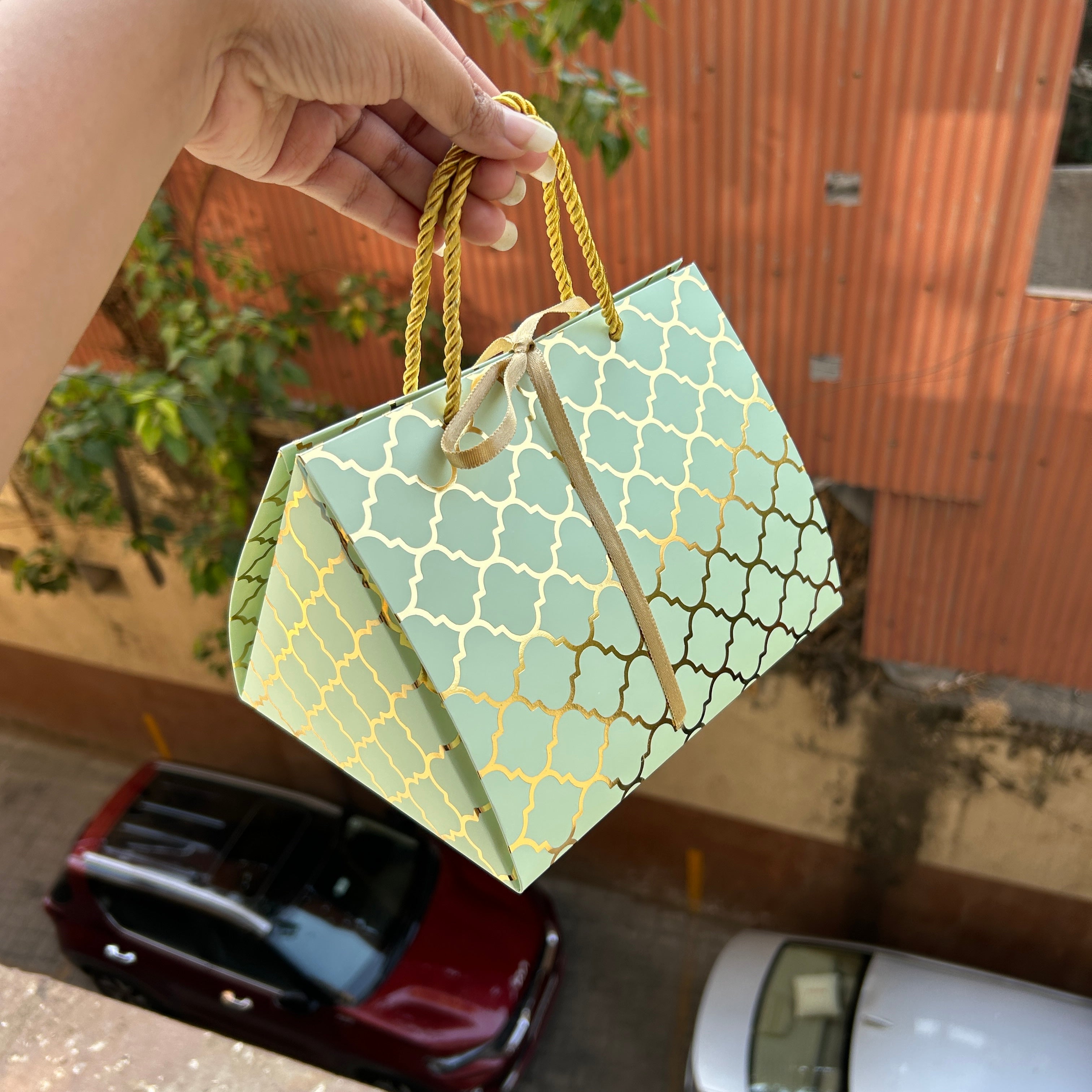 Pastel Festive Jar Triangle Box / Bag Mint Green
