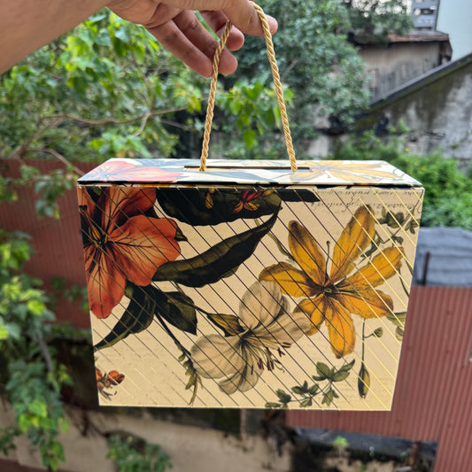 Premium Aesthetic Floral Print Collapsible Hamper Box with Gold Foiling Detailing