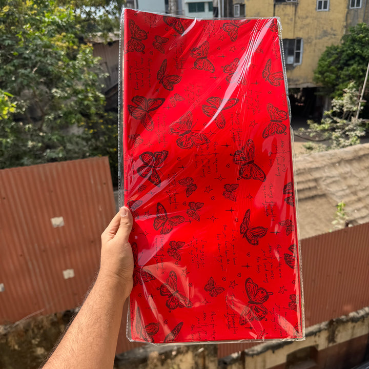 Bouquet Wrapping Sheet - Butterfly Printed - Red (20 sheets)